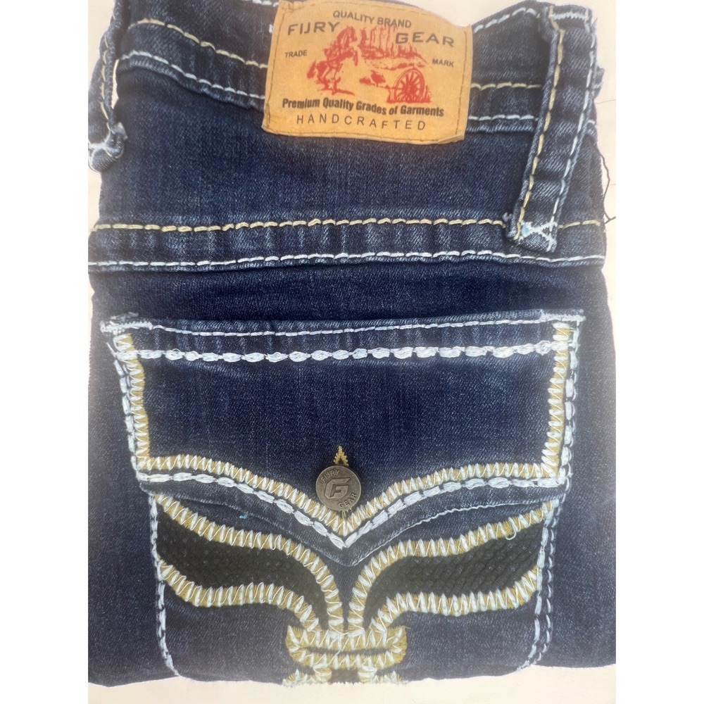 Fury Gear Mens Dark Wash Embroidered Contrast Stitch Denim Jeans 30x28